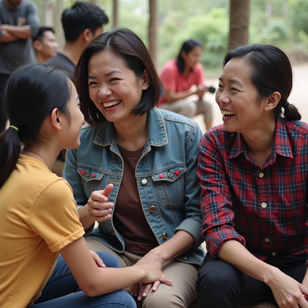 Ảnh hậu trường vui vẻ của dàn diễn viên Chiếc Lá Cuốn Bay, bao gồm Tangmo Nida, cho thấy không khí làm việc thân thiện